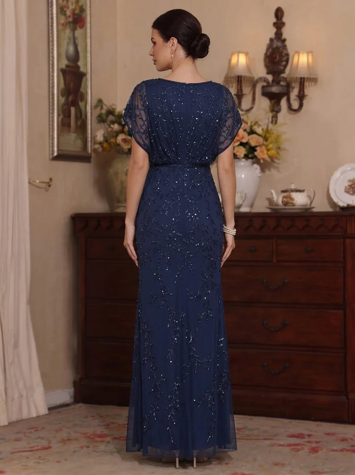 Sheath/Column V-Neck Mother of the Bride Dresses Lace Short Sleeves Ankle-Length