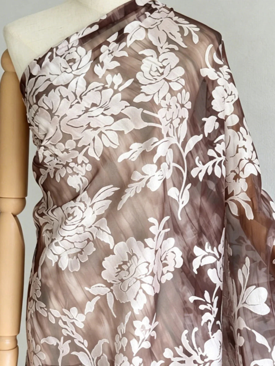 A-Line/Princess V-Neck Burnout Mother of the Bride Dresses Floral 3/4 Sleeves Floor-Length
