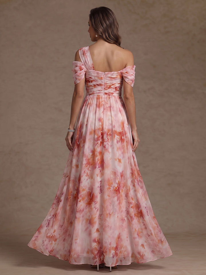 A-Line/Princess One-Shoulder Floral Chiffon Mother of the Bride Dress Floor-Length Sleeveless