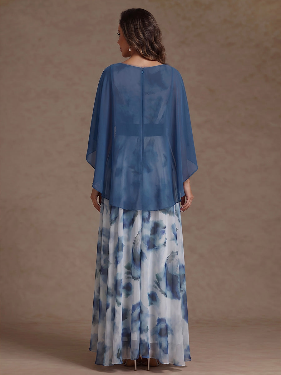 A-Line/Princess Scoop Floral Chiffon Mother of the Bride Dress Tea-Length High-Low Sleeveless with Wrap
