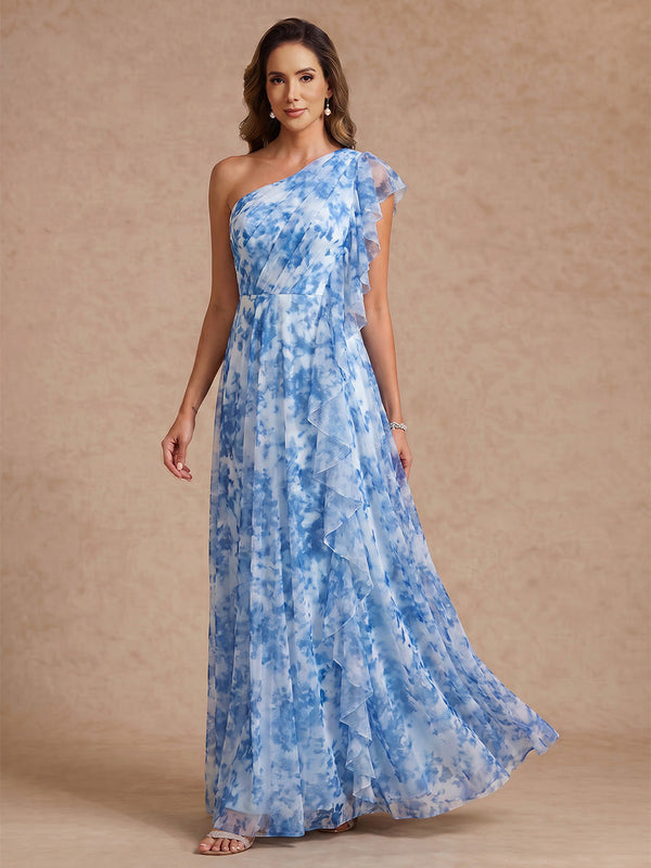 A-Line/Princess One-Shoulder Chiffon Mother of the Bride Dresses Floor-Length Sleeveless Ruffles