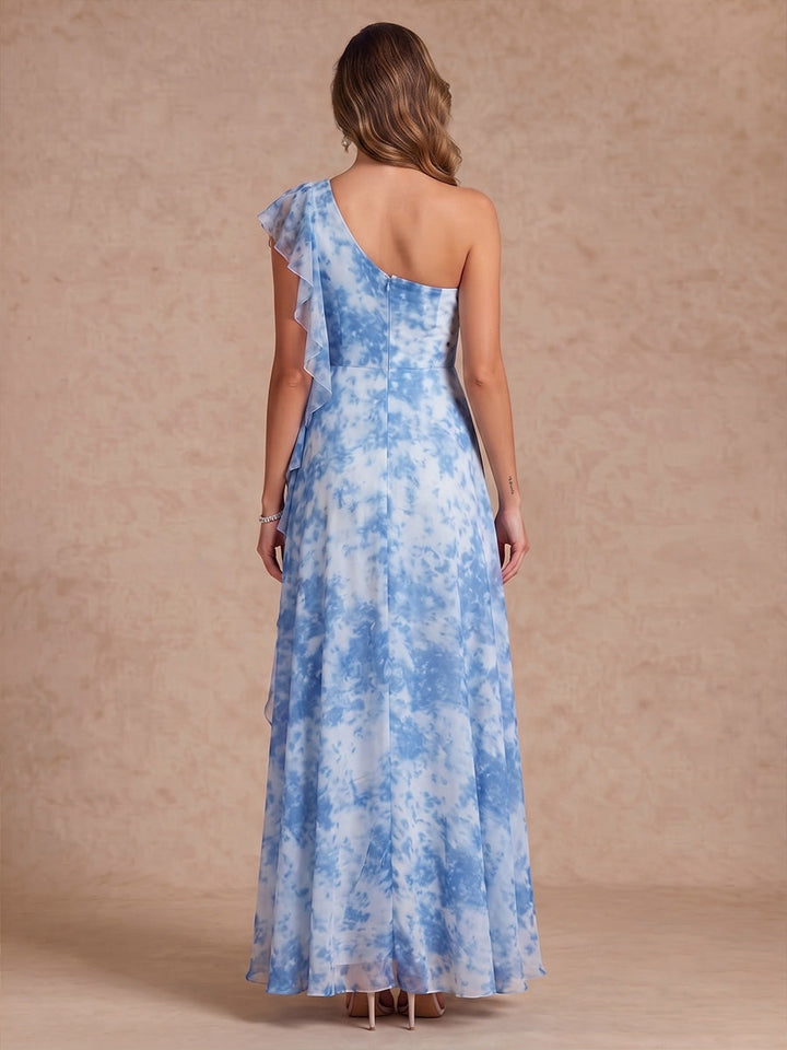 A-Line/Princess One-Shoulder Chiffon Mother of the Bride Dresses Floor-Length Sleeveless Ruffles