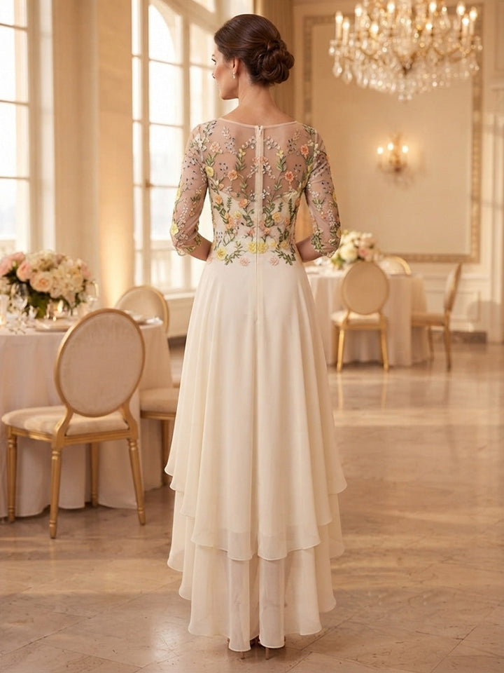 A-Line/Princess Scoop Chiffon Mother of the Bride Dresses Asymmetrical Ankle-Length Floral 3/4 Sleeves