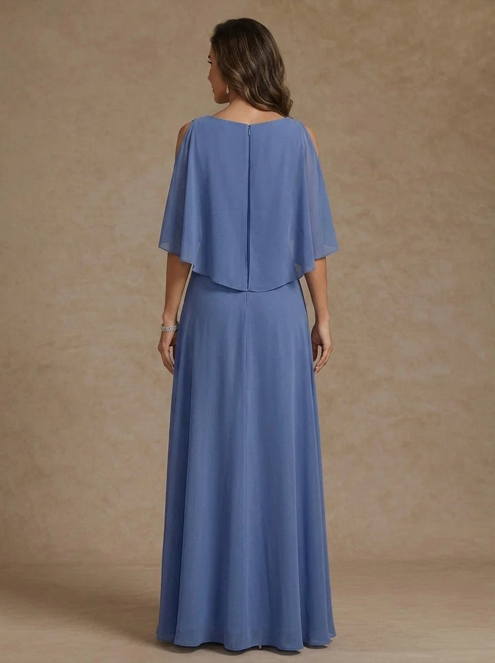 A-Line/Princess Scoop Chiffon Mother of the Bride Dresses Floor-Length Cape Sleeves Floral Sequins