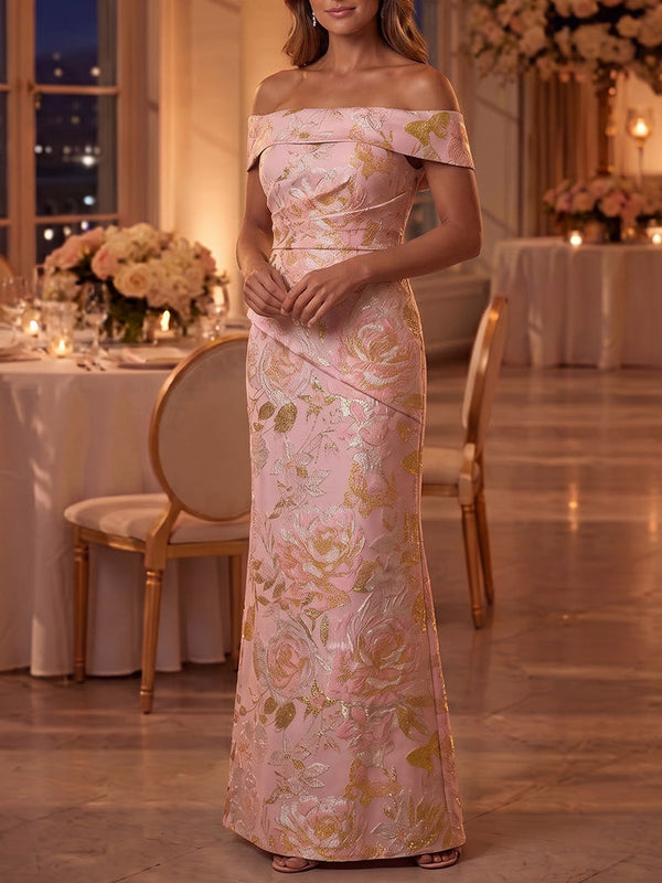 Sheath/Column Off-the-Shoulder Jacquard Mother of the Bride Dresses Floral Floor-Length Sleeveless