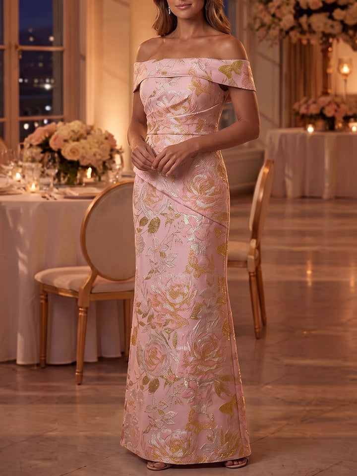 Sheath/Column Off-the-Shoulder Jacquard Mother of the Bride Dresses Floral Floor-Length Sleeveless