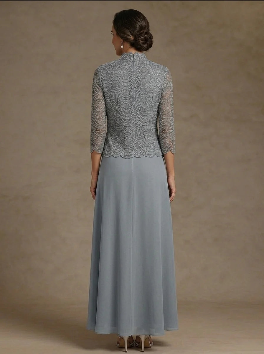 2 Pieces A-Line/Princess Scoop Chiffon Mother of the Bride Dresses Ankle-Length 3/4 Sleeves&amp;Sleeveless with Lace Jacket