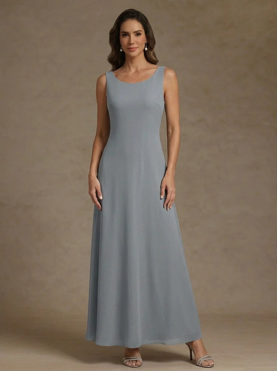 2 Pieces A-Line/Princess Scoop Chiffon Mother of the Bride Dresses Ankle-Length 3/4 Sleeves&amp;Sleeveless with Lace Jacket