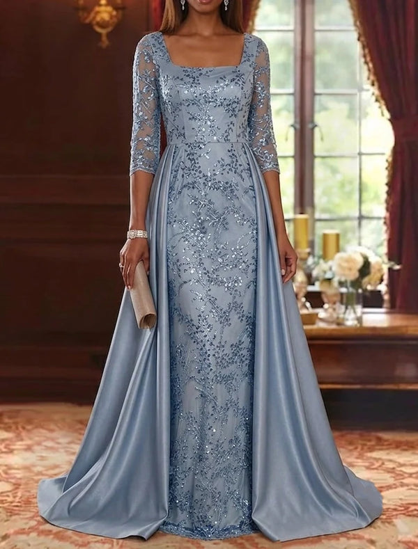 Sheath/Column Square Neck Mother of the Bride Dresses Floor-Length 3/4 Sleeves Sequins