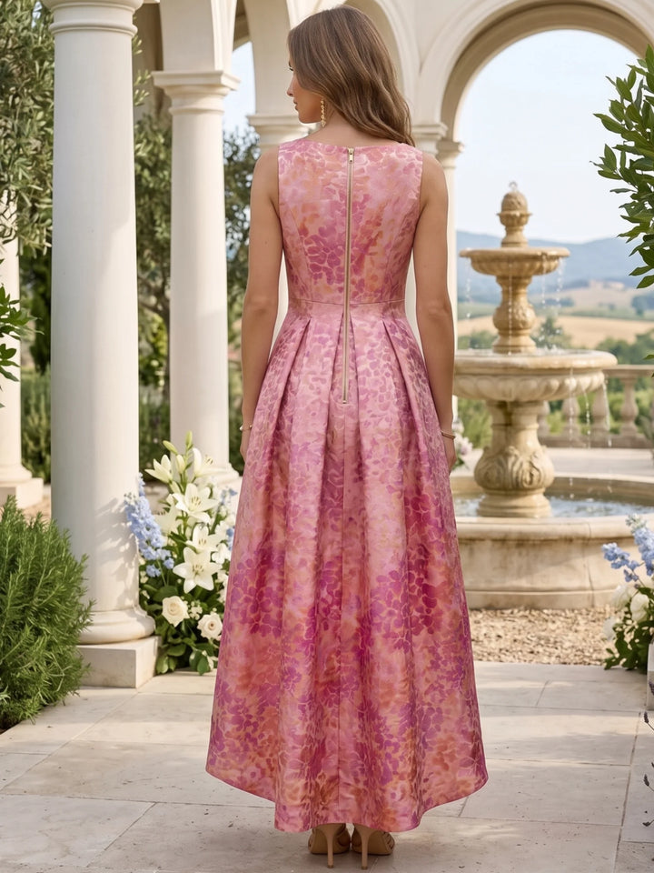 A-Line/Princess V-Neck Jacquard Cocktail Dresses Sleeveless Tea-Length Party Dresses