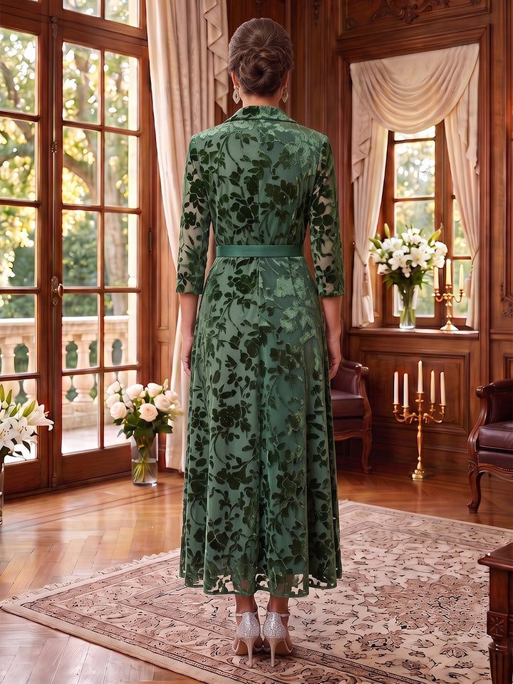 2 Pieces A-Line/Princess V-Neck Chiffon Mother of the Bride Dresses Floral Tea-Length 3/4 Sleeves&amp;Sleeveless