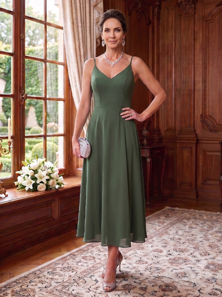 2 Pieces A-Line/Princess V-Neck Chiffon Mother of the Bride Dresses Floral Tea-Length 3/4 Sleeves&amp;Sleeveless