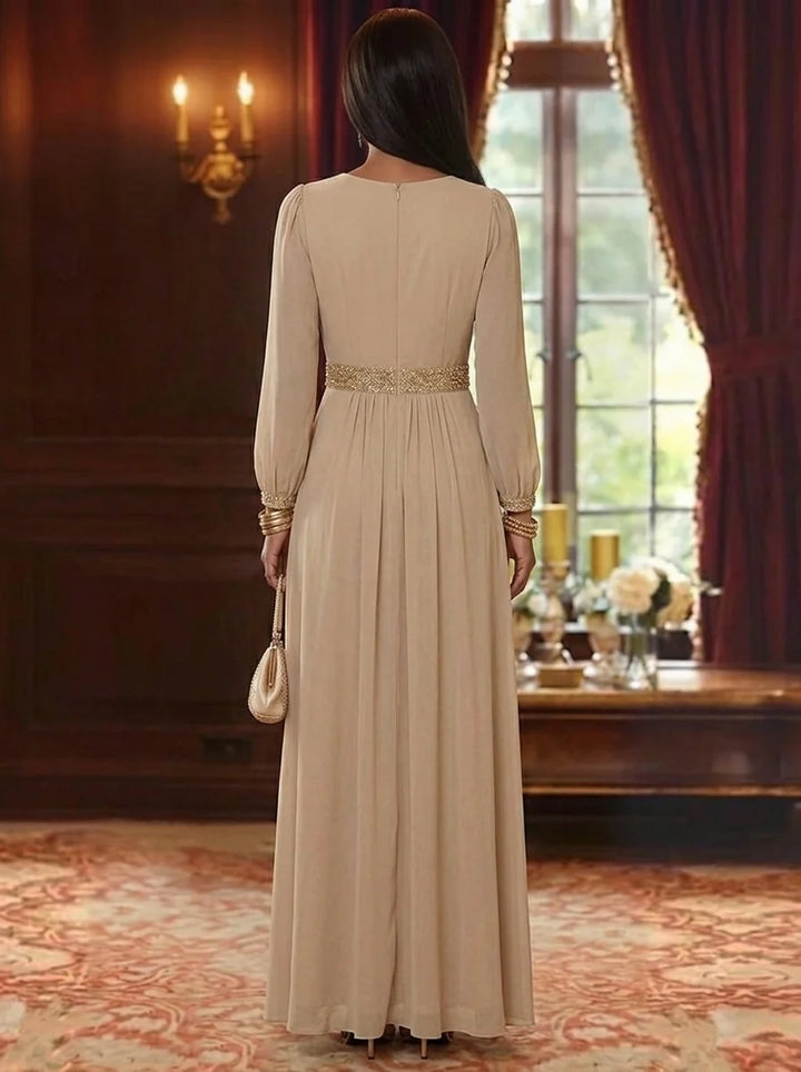 A-Line/Princess V-Neck Chiffon Mother of the Bride Dresses Sequins Ankle-Length Long Sleeves