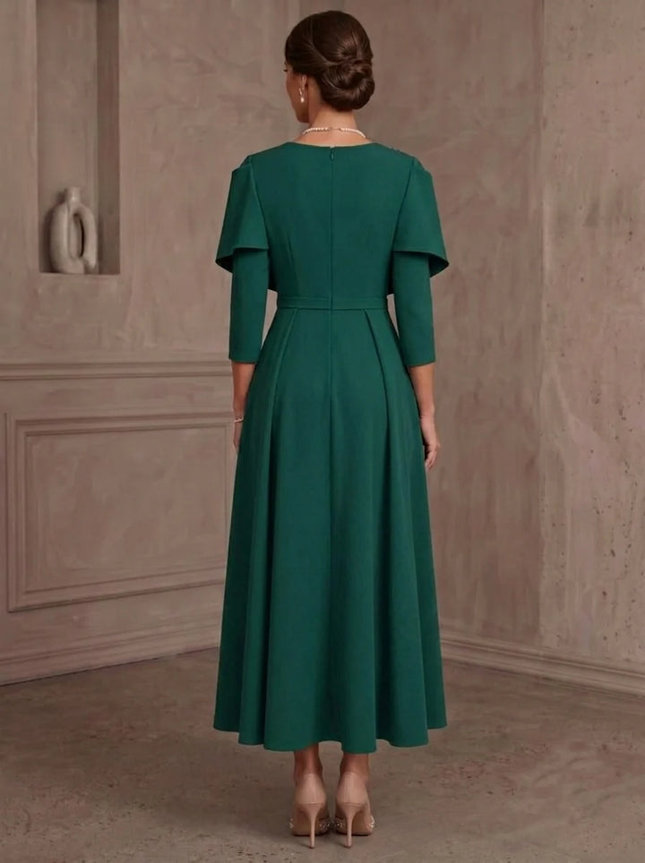 A-Line/Princess Scoop Stretch Satin Mother of the Bride Dresses Tea-Length 3/4 Sleeves