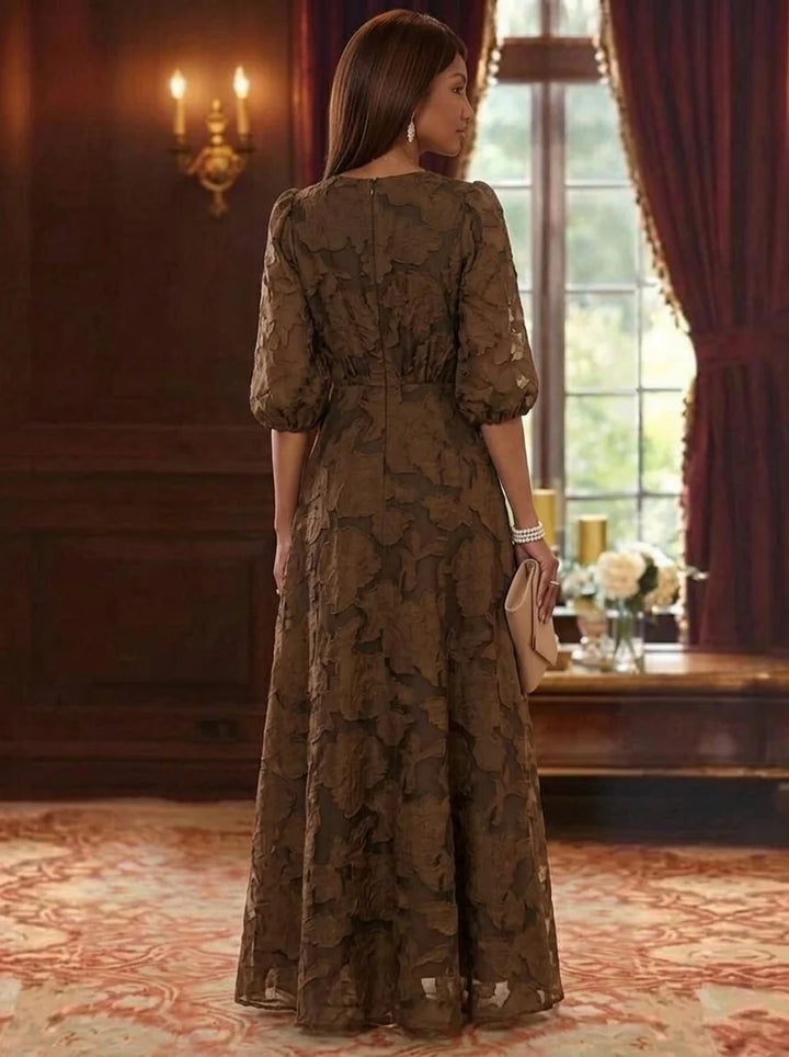 A-Line/Princess V-Neck Chiffon Floral Mother of the Bride Dresses Floor-Length Half Sleeves