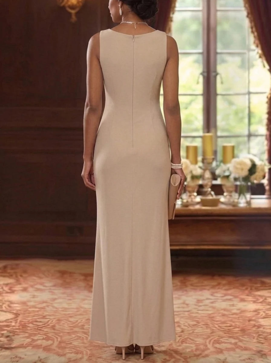 Sheath/Column Scoop Elastic Chiffon Mother of the Bride Dresses with Jacket Hot-Fix 3/4 Sleeves Floor-Length