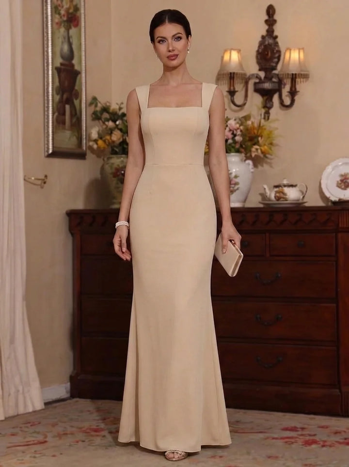 2 Pieces Sheath/Column Scoop Stretch Satin Mother of the Bride Dresses with 3D Flower Floor-Length Cape Sleeves
