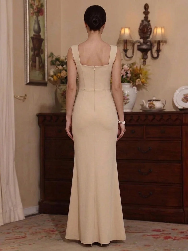 2 Pieces Sheath/Column Scoop Stretch Satin Mother of the Bride Dresses with 3D Flower Floor-Length Cape Sleeves