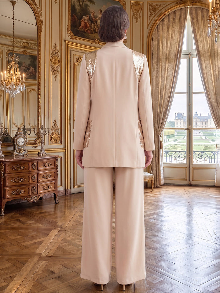 3 Pieces Cowl Neck Chiffon Mother of the Bride Pantsuits Sequins Ankle-Length Long Sleeves&amp;Sleeveless