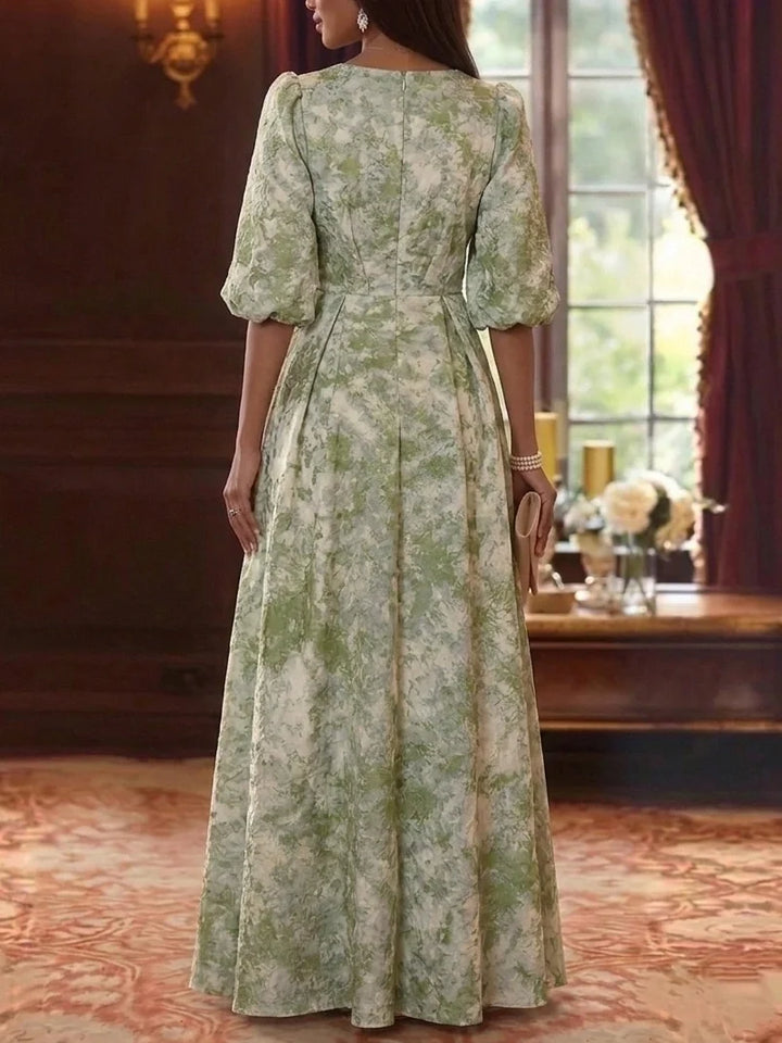 A-Line/Princess V-Neck Jacquard Mother of the Bride Dresses Floor-Length Half Sleeves with Ruched