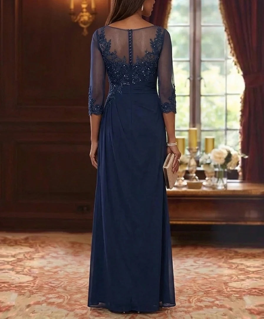A-Line/Princess Scoop Chiffon Mother of the Bride Dresses 3/4 Sleeves Floor-Length Lace Sequins Floral