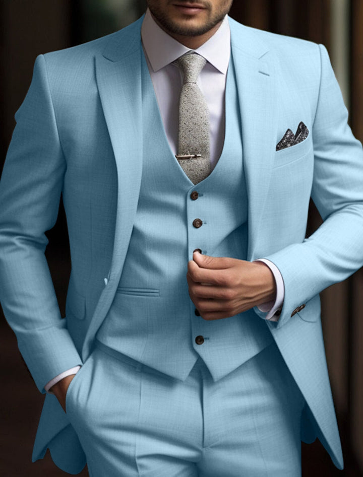 Men's Tailored Fit Single Breasted Two-buttons 3 Pieces Solid Coloured Wedding Suits