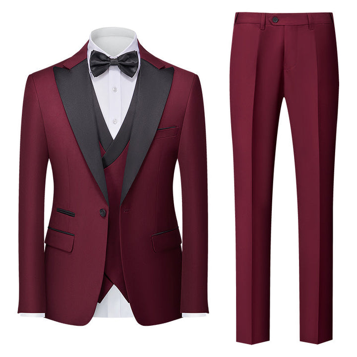 Burgundy Green Pink Red Blue White Men's Tailored Fit Single Breasted One-button 3 Pieces Solid Coloured Wedding Suits