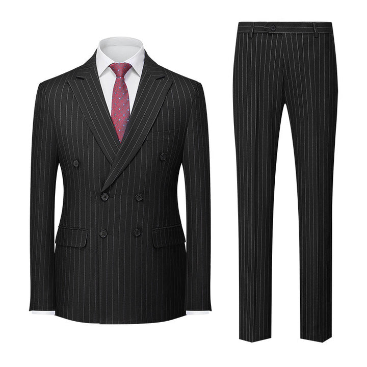 Blue Khaki Burgundy Grey Black Men's Tailored Fit Double Breasted Six-buttons 2 Pieces Striped Wedding Suits