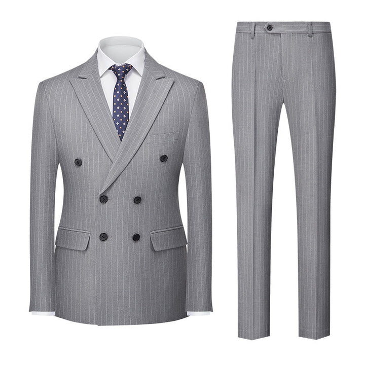 Blue Khaki Burgundy Grey Black Men's Tailored Fit Double Breasted Six-buttons 2 Pieces Striped Wedding Suits