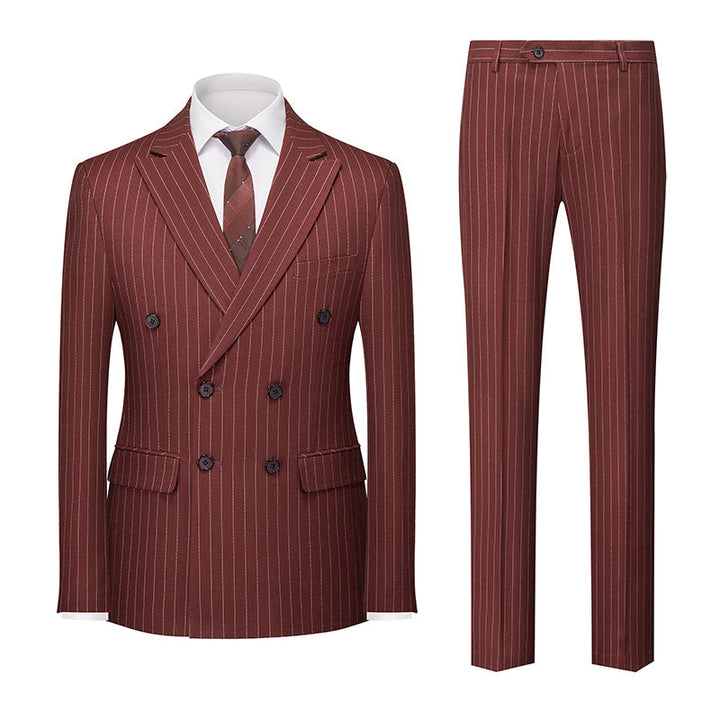 Blue Khaki Burgundy Grey Black Men's Tailored Fit Double Breasted Six-buttons 2 Pieces Striped Wedding Suits