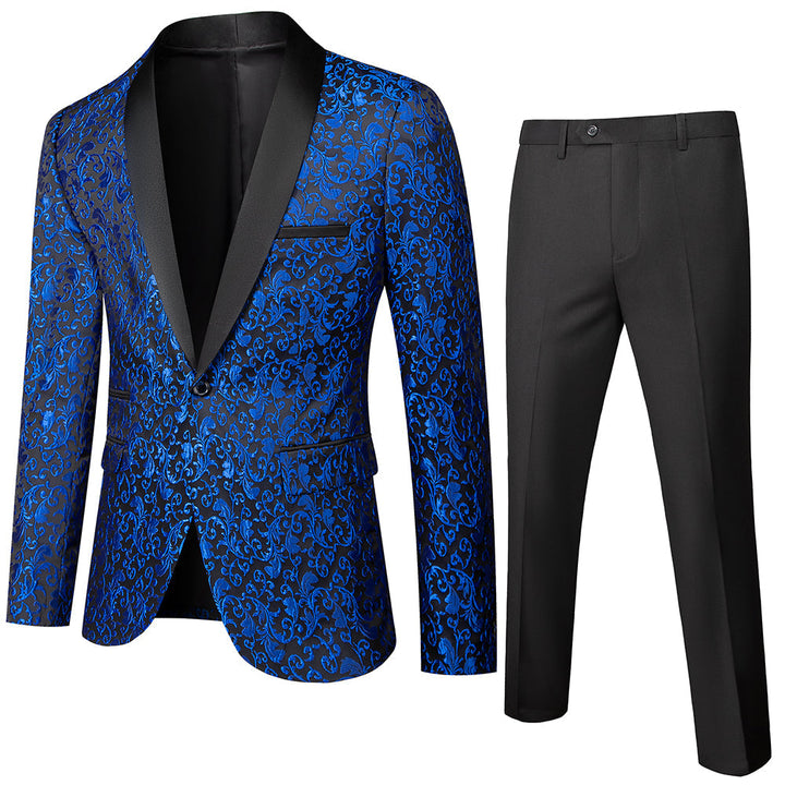 Blue White Black Burgundy Men's Tailored Fit Single Breasted One-button 2 Pieces Printed Prom Party Suits