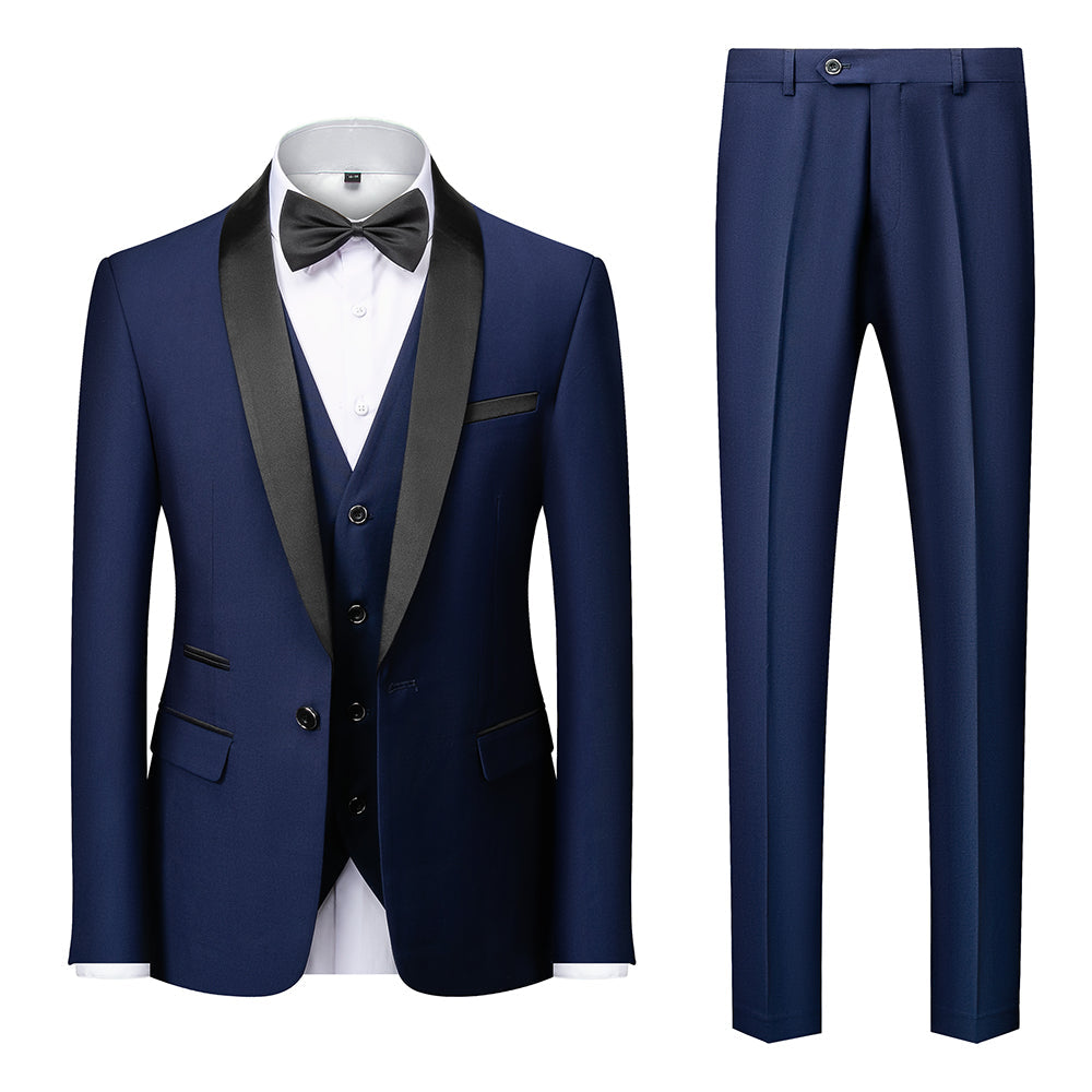 Blue Burgundy Grey Red Black Men's Tailored Fit Single Breasted One-button 3 Pieces Solid Coloured Wedding Suits