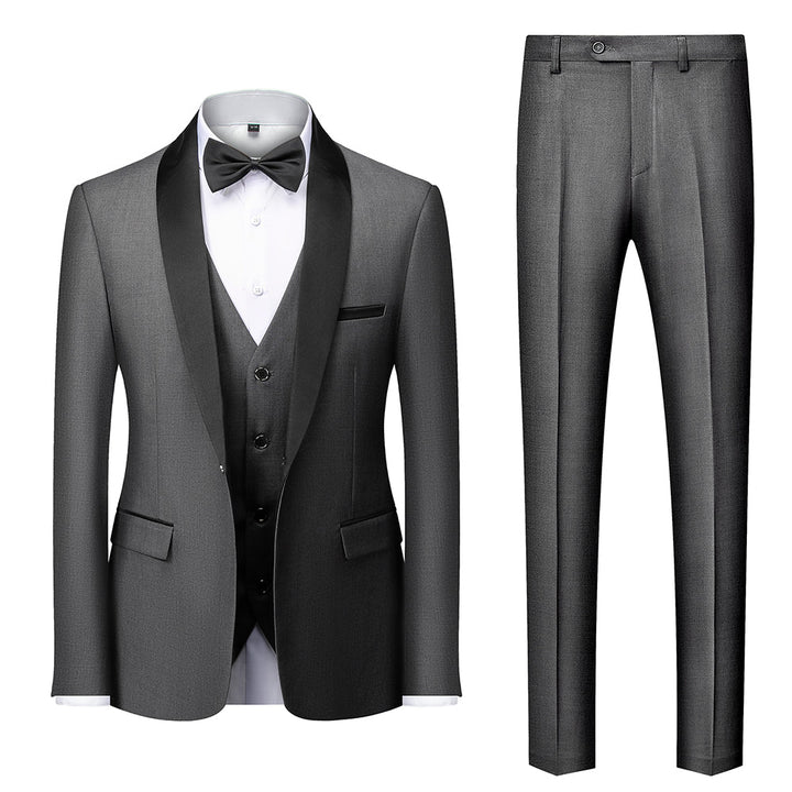 Blue Burgundy Grey Red Black Men's Tailored Fit Single Breasted One-button 3 Pieces Solid Coloured Wedding Suits