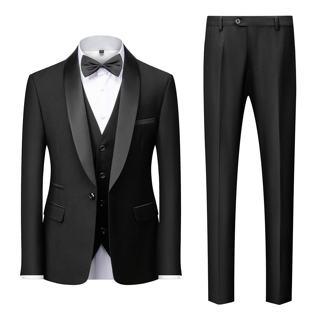 Blue Burgundy Grey Red Black Men's Tailored Fit Single Breasted One-button 3 Pieces Solid Coloured Wedding Suits