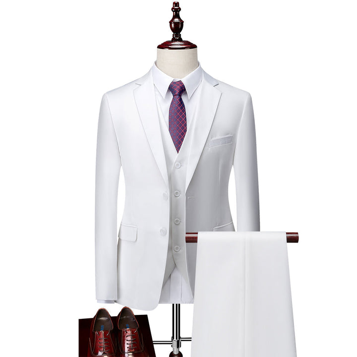 Blue Ivory Purple Burgundy White Green Black Men's Tailored Fit Single Breasted Two-buttons 3 Pieces Solid Coloured Wedding Suits