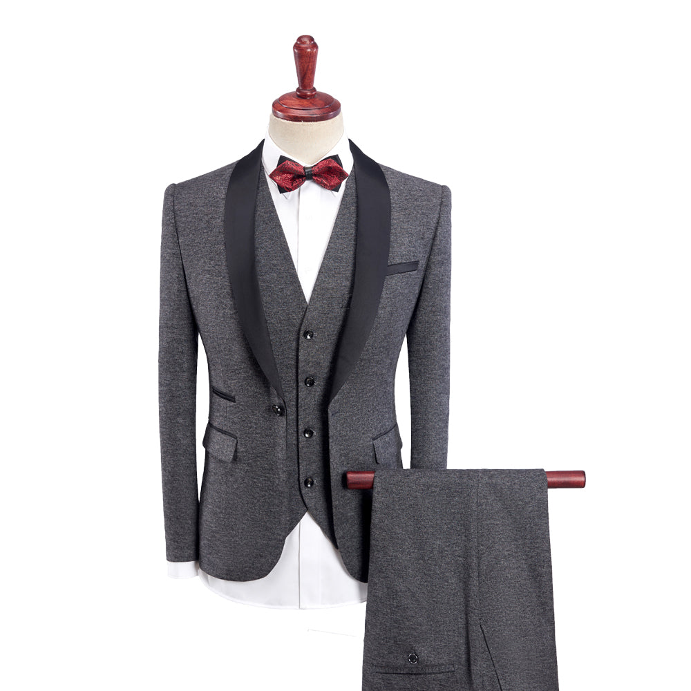 Khaki Burgundy Blue Grey Black Men's Tailored Fit Single Breasted One-button 3 Pieces Solid Coloured Wedding Suits