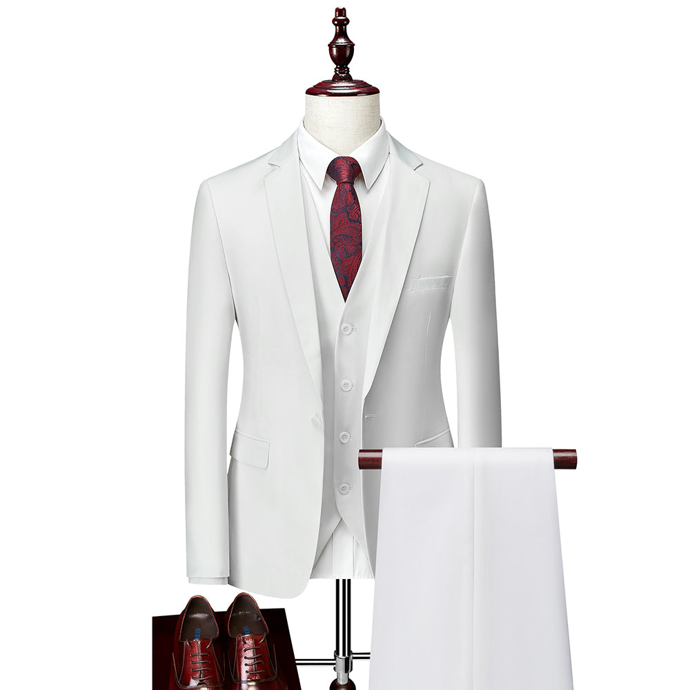 Burgundy White Ivory Grey Blue Men's Tailored Fit Single Breasted One-button 3 Pieces Solid Coloured Wedding Suits