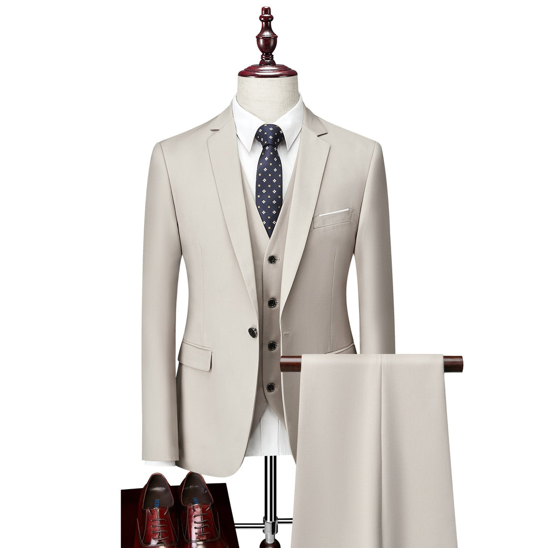 Burgundy White Ivory Grey Blue Men's Tailored Fit Single Breasted One-button 3 Pieces Solid Coloured Wedding Suits