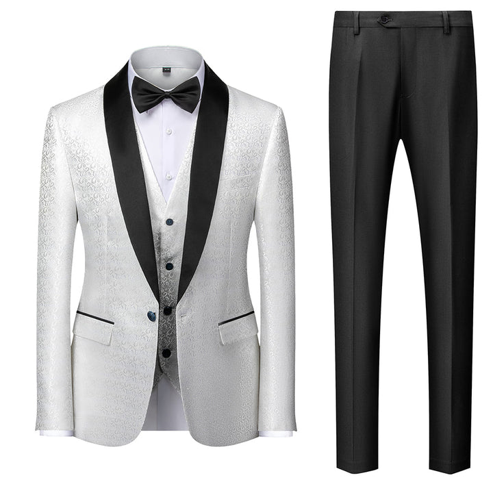 Red Blue Black White Men's Tailored Fit Single Breasted One-button 3 Pieces Printed Prom Party Suits