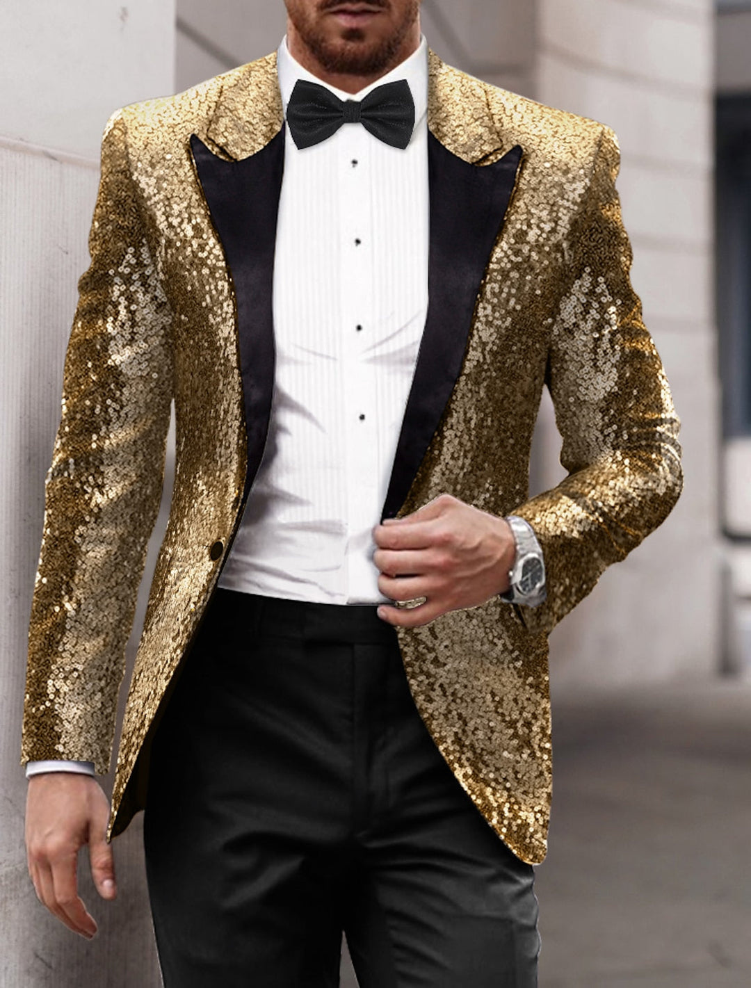 Gold Red Blue Grey Purple Men's Tailored Fit Single Breasted One-button Sequins Party Jacket