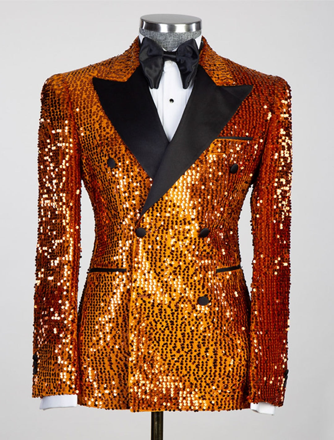 Gold Pink Orange Silver Black Men's Tailored Fit Double Breasted Six-buttons Sequins Party Jacket