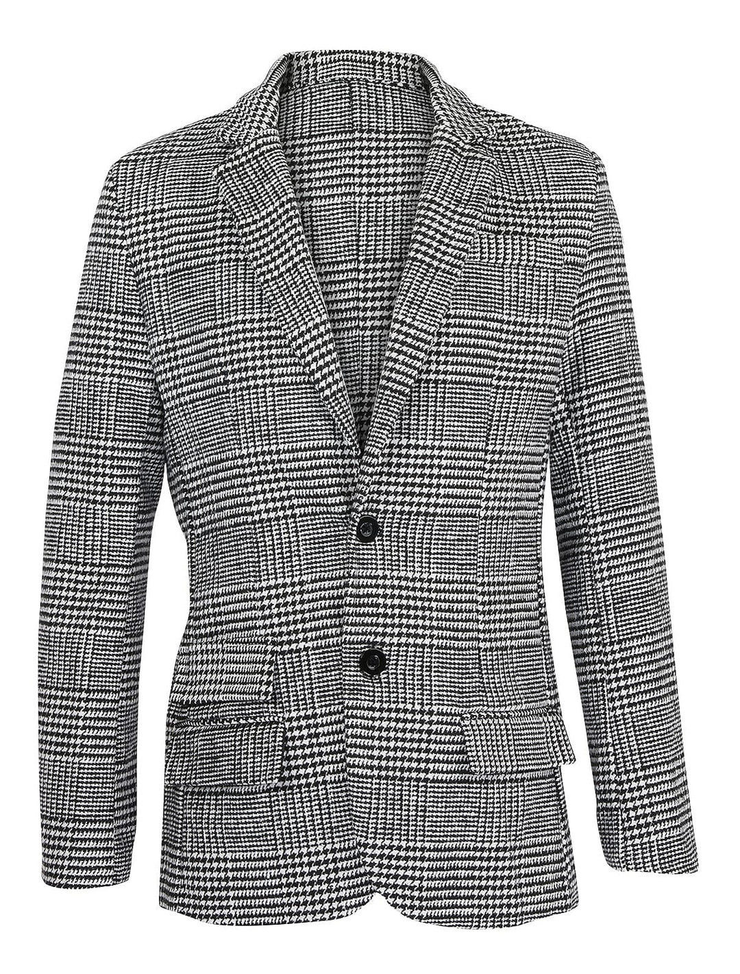 Men's Tailored Fit Single Breasted Two-buttons Houndstooth Casual Jacket