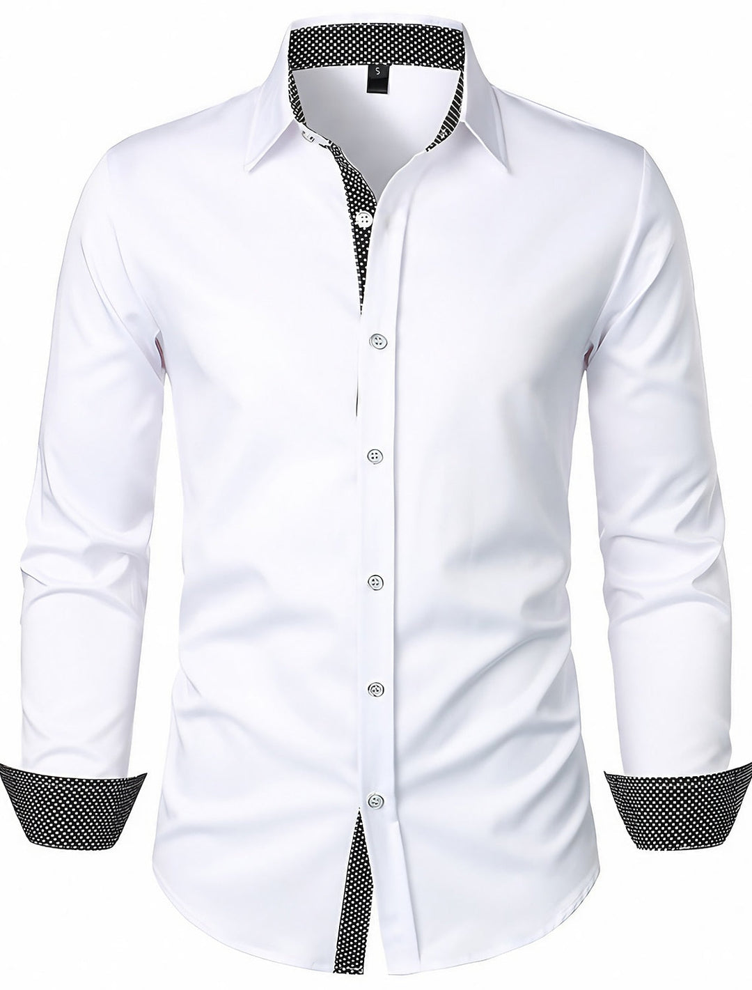 White Red Black Men's Long Sleeves Classic Solid Color Shirt