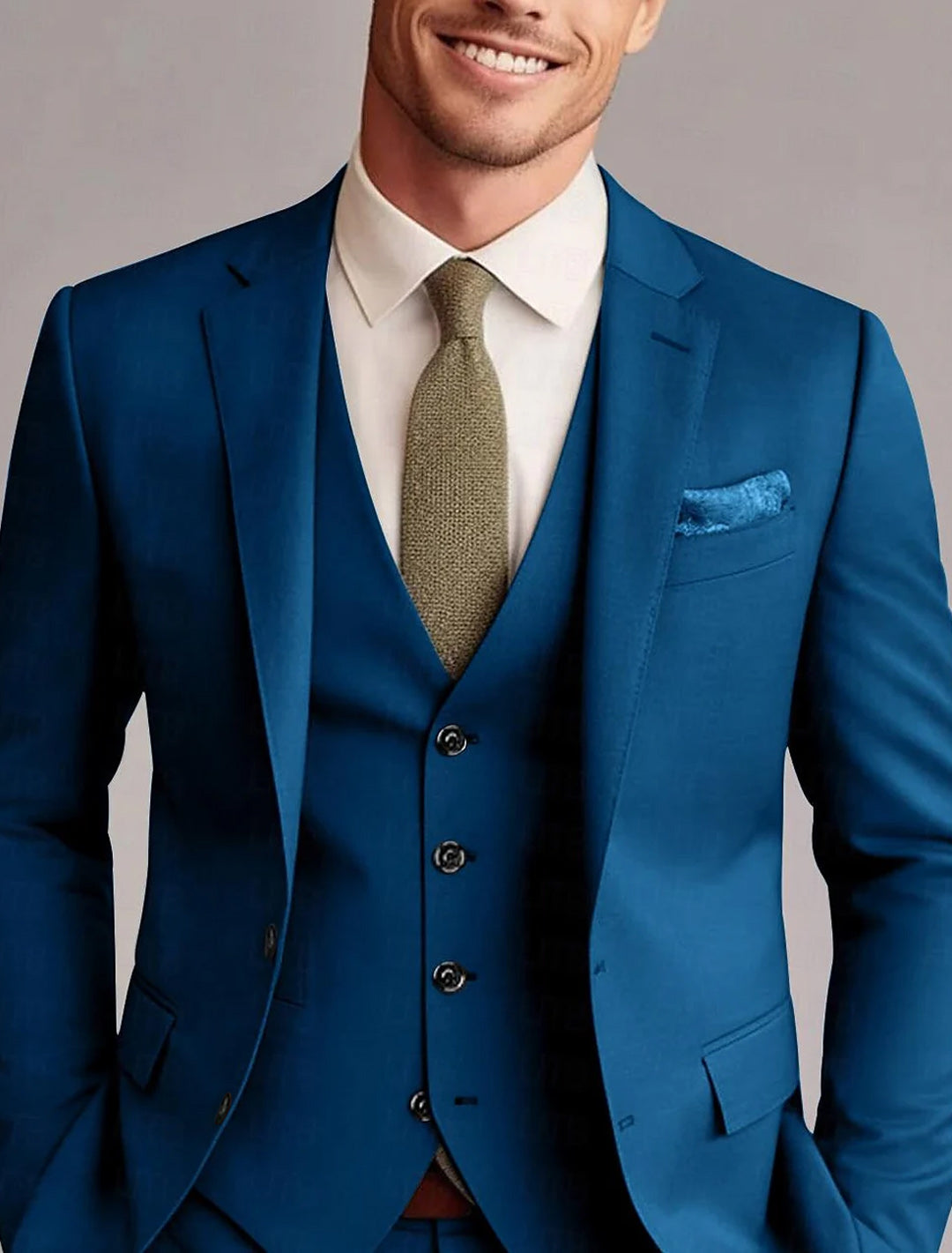 Green Red Blue Yellow Men's Tailored 3 Pieces Solid Coloured Fit Single Breasted Two-buttons Wedding Suits