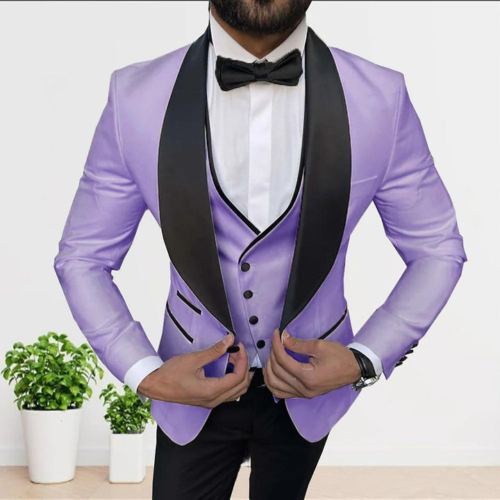 White Champagne Grey Men's Tailored Fit 3 Pieces Solid Coloured Single Breasted One-button Party Suits