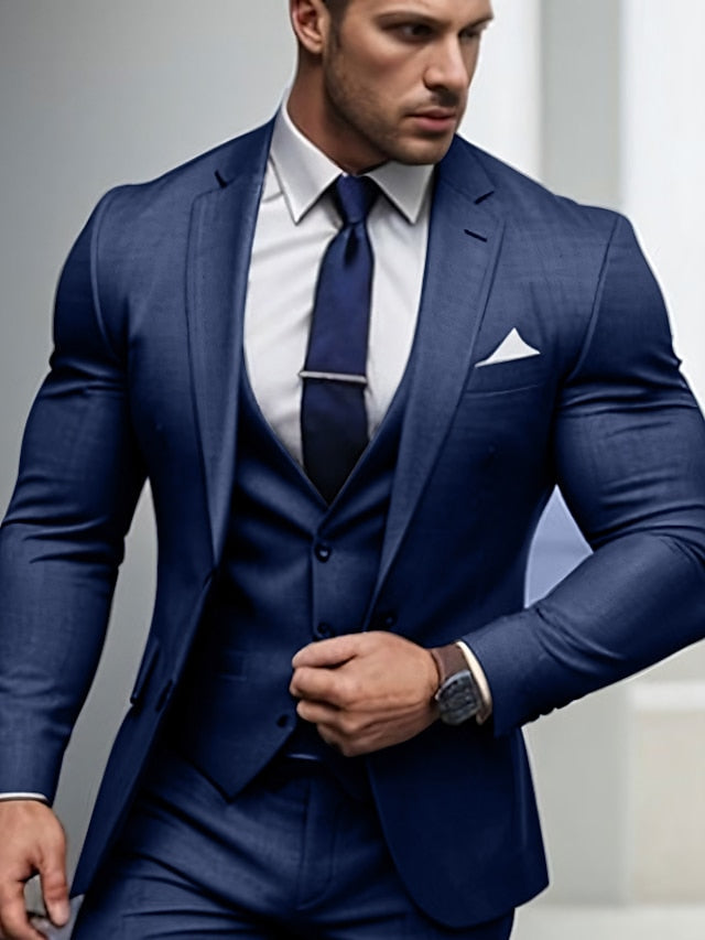 Men's Tailored Fit Single Breasted Two-buttons 3 Pieces Wedding Suits