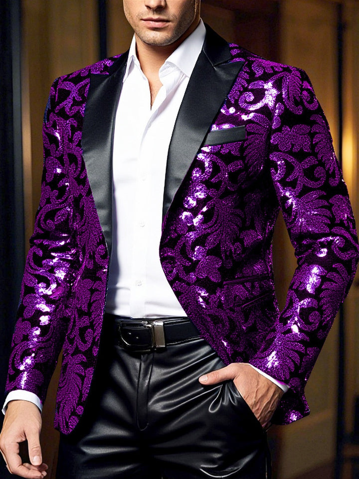 Men's Standard Fit Single Breasted One-button Party Jacket Sequins