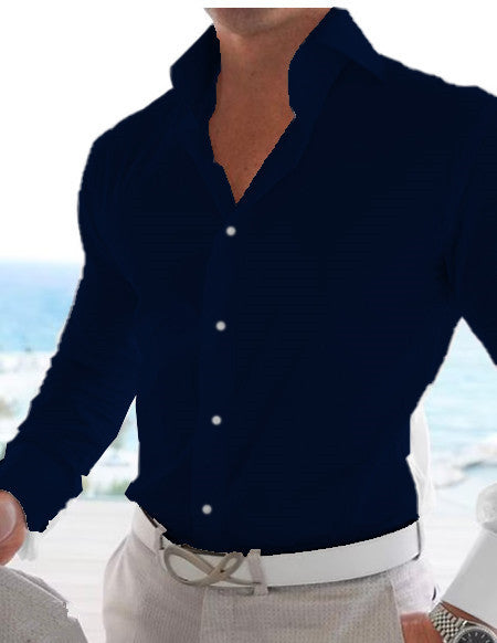 Men's Casual Cotton Linen Long Sleeves Solid Color Shirt