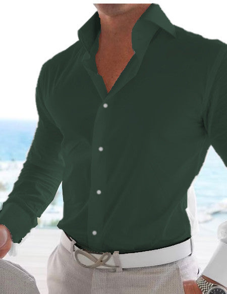 Men's Casual Cotton Linen Long Sleeves Solid Colour Shirt