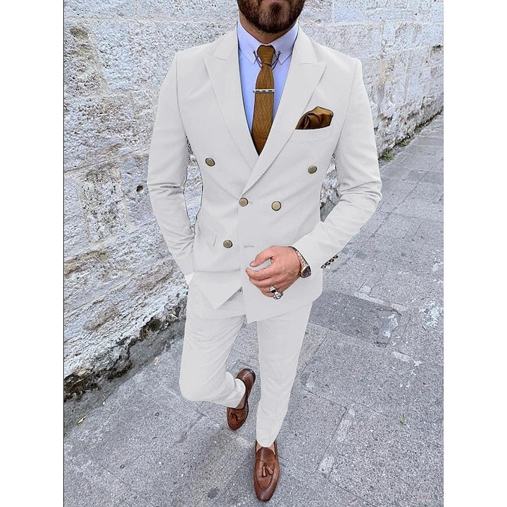 Men's Tailored Fit Double Breasted Six-buttons 2 Pieces Solid Coloured Wedding Suits